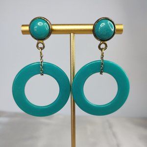Vintage 80's Teal Green Pierced Earrings